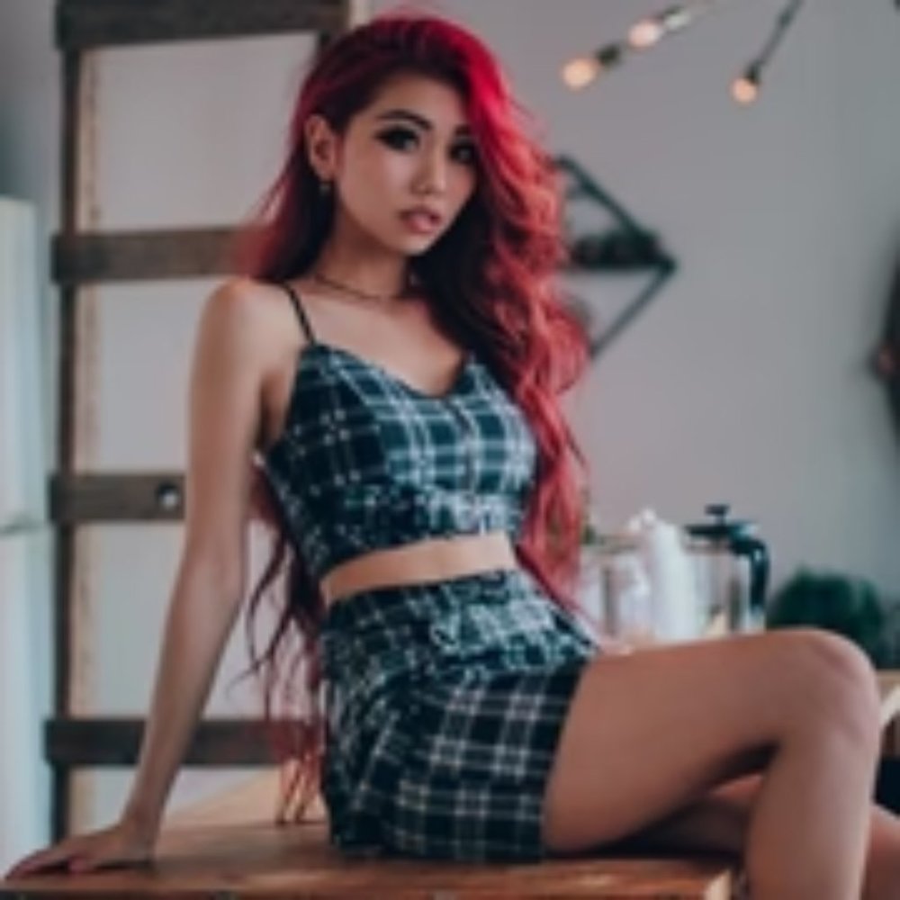 (1883) Lychee Raspberry Grey Plaid Waist Strap Crop Top XL Check Sizing Chart